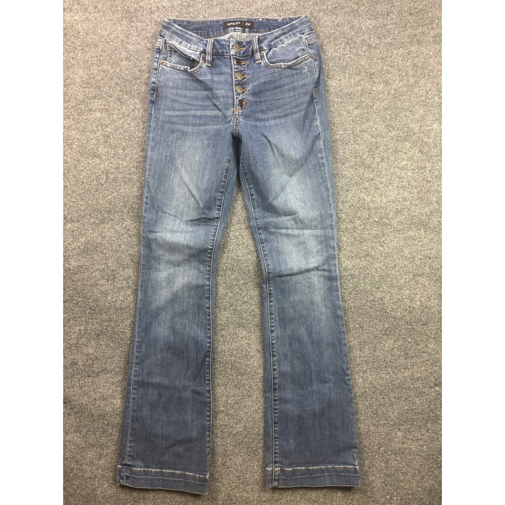 Miss Me Bootcut Jeans Womens 28 Blue Exposed Button Fly Distressed Denim